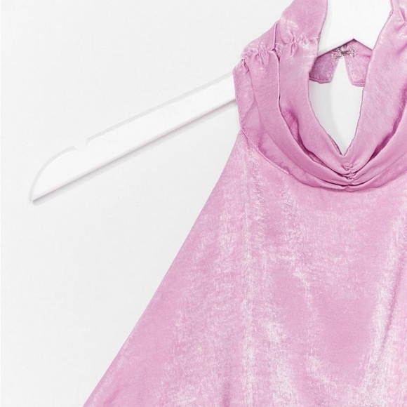 NWT Nasty Gal ‘Satins All the Time’ High Neck Crop Top Size 0 in Lilac - Picture 2 of 10